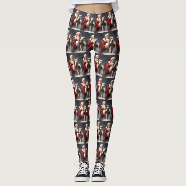 Wire Fox Terrier Santa Claus Festive Christmas Leggings (Front)