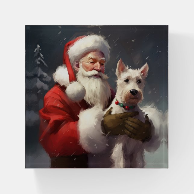 Wire Fox Terrier Santa Claus Festive Christmas Paperweight (Front)