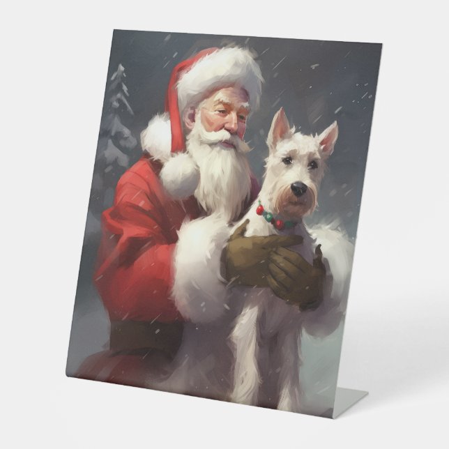 Wire Fox Terrier Santa Claus Festive Christmas Pedestal Sign (Front)