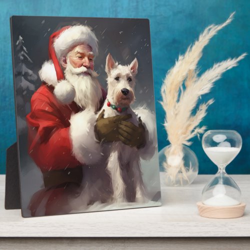 Wire Fox Terrier Santa Claus Festive Christmas Plaque