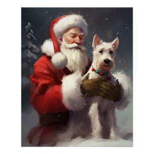 Wire Fox Terrier Santa Claus Festive Christmas Poster