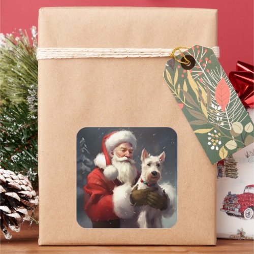 Wire Fox Terrier Santa Claus Festive Christmas Square Sticker