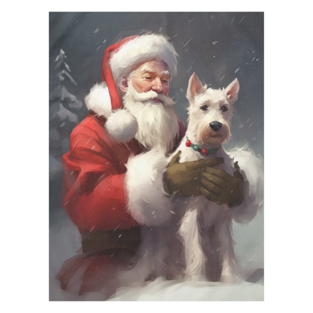 Wire Fox Terrier Santa Claus Festive Christmas Tablecloth (Front)