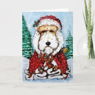 Wire Fox Terrier Santa Holiday Card