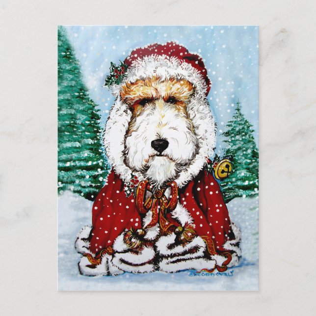 Wire Fox Terrier Santa Holiday Postcard (Front)