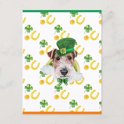 Wire Fox Terrier Shamrock St Patricks Day Holiday Postcard