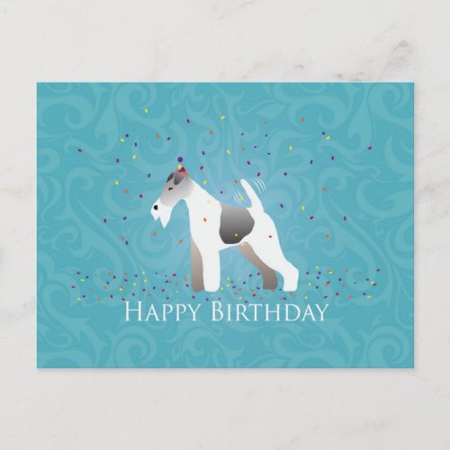 Wire Fox Terrier Silhouette Birthday Design Postcard