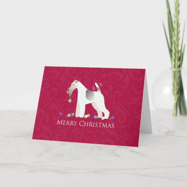 Wire Fox Terrier Silhouette Christmas Design Holiday Card (Front)