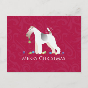 Wire Fox Terrier Silhouette Christmas Design Holiday Postcard