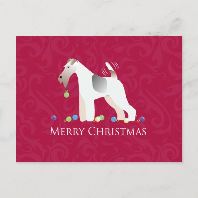 Wire Fox Terrier Silhouette Christmas Design Holiday Postcard (Front)