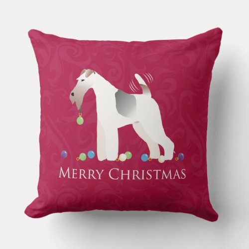 Wire Fox Terrier Silhouette Christmas Design Throw Pillow