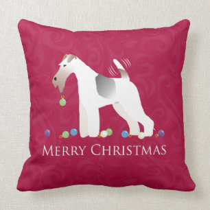 Wire Fox Terrier Silhouette Christmas Design Throw Pillow