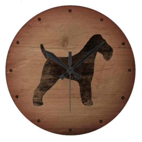 Wire Fox Terrier Silhouette Rustic Large Clock