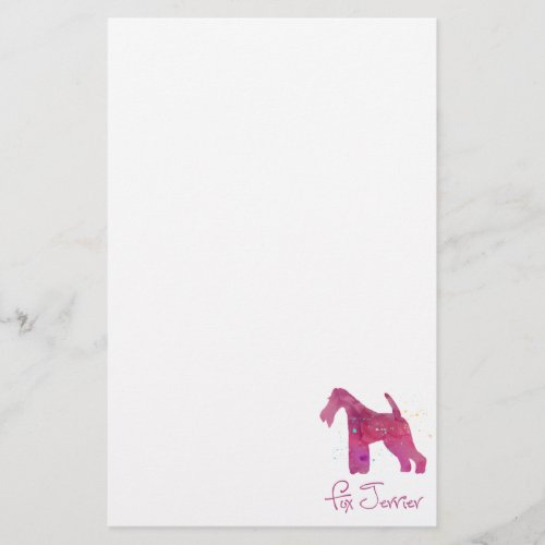 Wire Fox Terrier Silhouette Watercolor Design Stationery