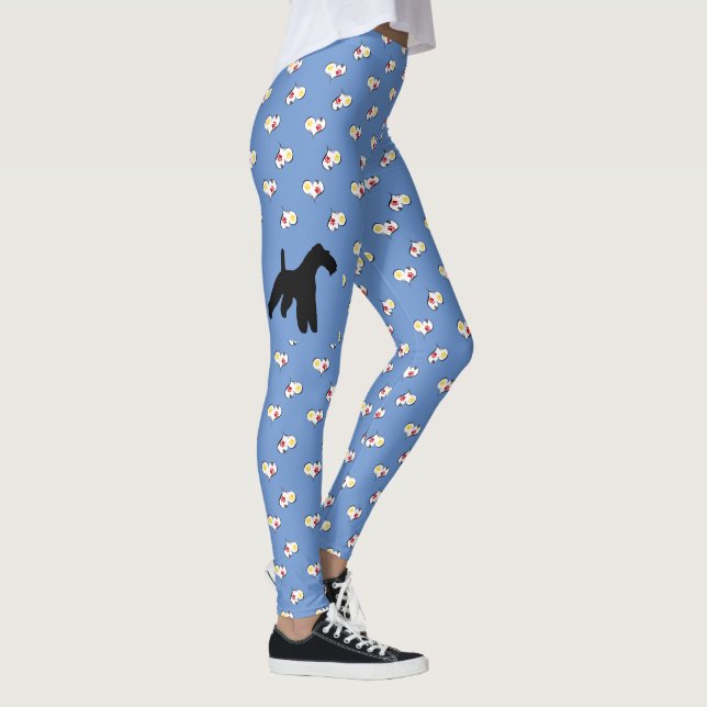 Wire Fox Terrier Silhouette with Hearts Blue Leggings (Right)