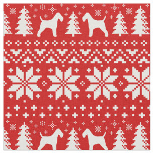 Wire Fox Terrier Silhouettes Christmas Holiday Fabric