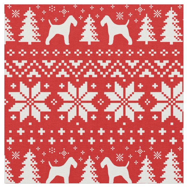 Wire Fox Terrier Silhouettes Christmas Holiday Fabric (Close Up)