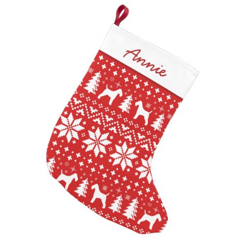 Wire Fox Terrier Silhouettes Pattern Cute Holiday Small Christmas Stocking