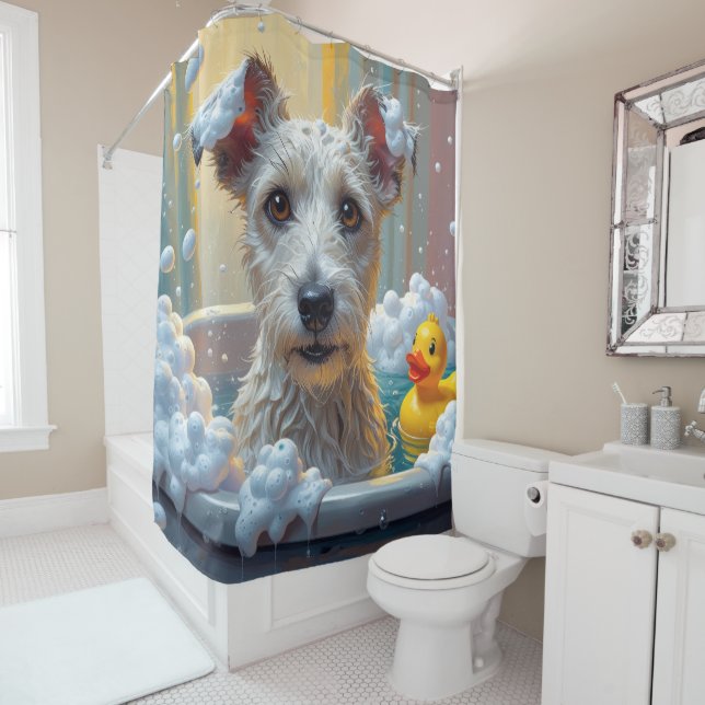 Wire Fox Terrier Sloppy Sleepy Cute Funny  Shower Curtain (In Situ)