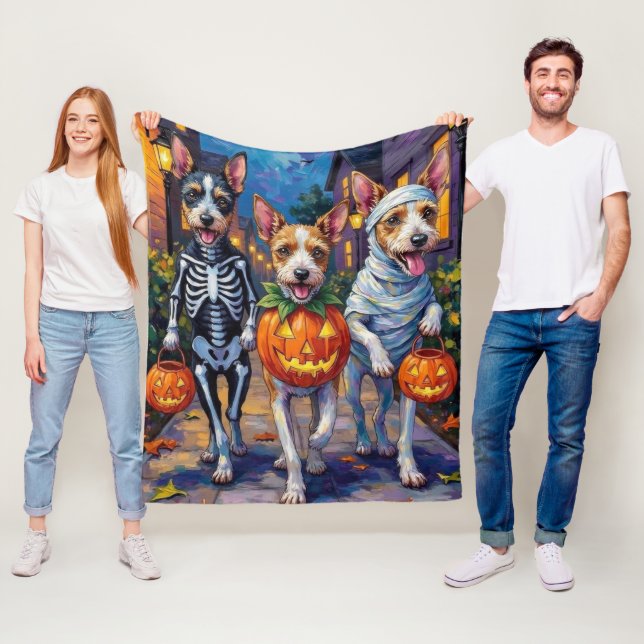 Wire Fox Terrier Trick-or-Treating Halloween  Fleece Blanket (In Situ)