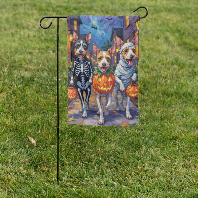Wire Fox Terrier Trick-or-Treating Halloween  Garden Flag (In SItu)
