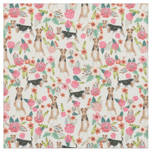 wire fox terrier vintage florals cream fabric