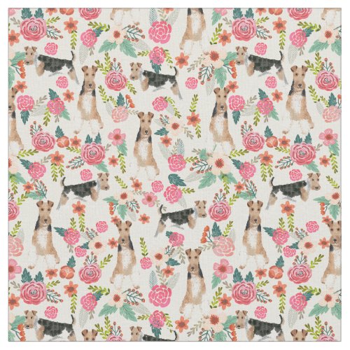 wire fox terrier vintage florals cream fabric