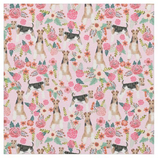 wire fox terrier vintage florals pink fabric