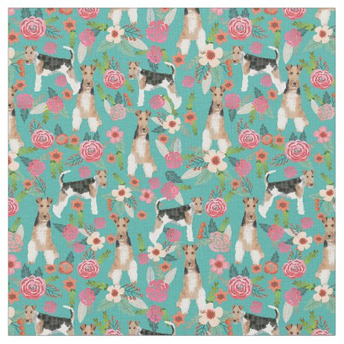 wire fox terrier vintage florals turquoise fabric