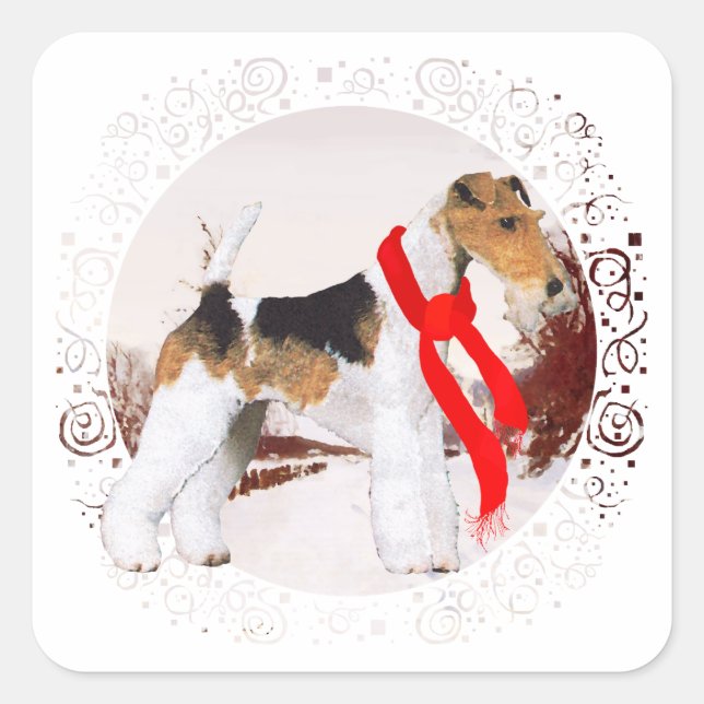 Wire Fox Terrier Winter Square Sticker (Front)