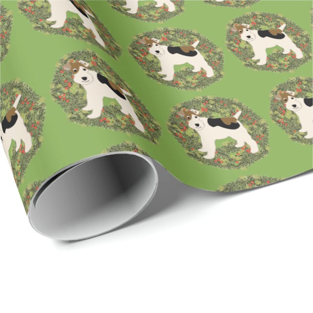 Wire Fox Terrier Wreath Wrapping Paper (Roll Corner)