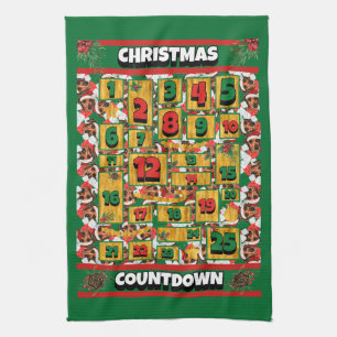 Wire Hair Dachshund Dog Countdown Christmas Advent Kitchen Towel