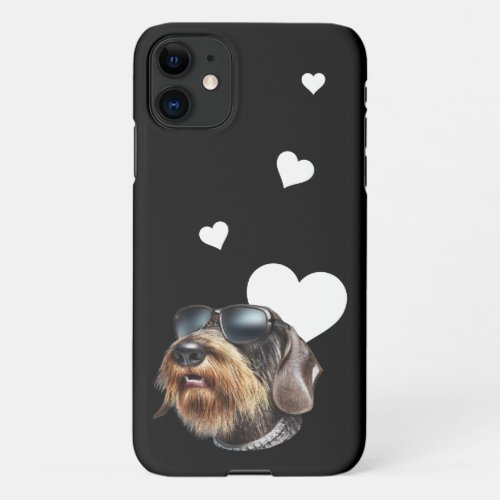 Wire_Hair Dachshund Dog with Sunglasses Love iPhone 11 Case