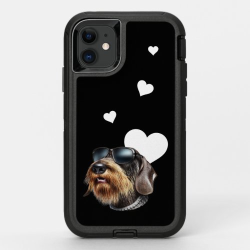 Wire_Hair Dachshund Dog with Sunglasses Love OtterBox Defender iPhone 11 Case