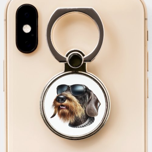 Wire_Hair Dachshund Dog with Sunglasses Phone Ring Stand