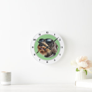 Wire-Hair Dachshund Dog with Sunglasses Round Cloc Clock
