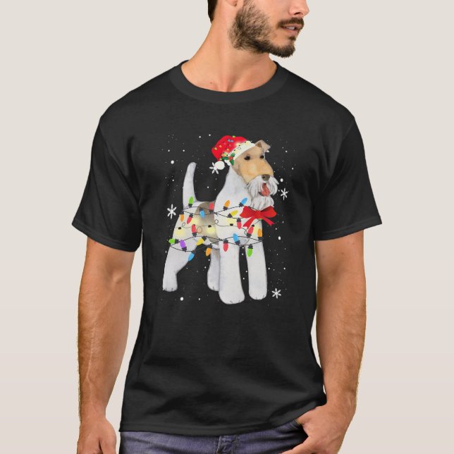 Wire Hair Fox Terrier Dog Christmas Light Xmas Mom T-Shirt (Front)