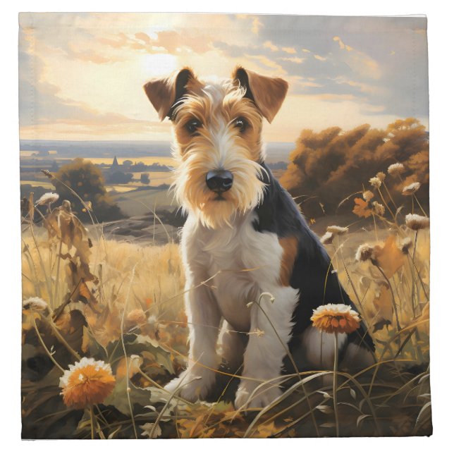 Wire Hair Fox Terrier In Autumn Countryside Cloth Napkin (Front)