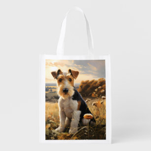 Wire Hair Fox Terrier In Autumn Countryside Grocery Bag