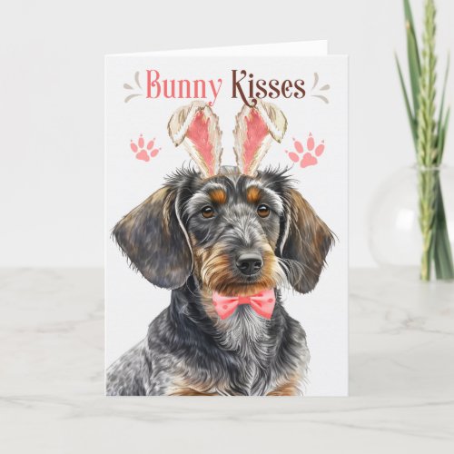 Wire Haired Dachshund Dog in Bunny Ears for Easter Holiday Card
