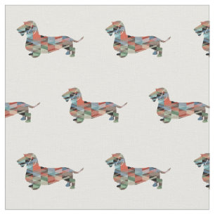 Wire Haired Dachshund Geo Dog Silhouette Plaid Fabric