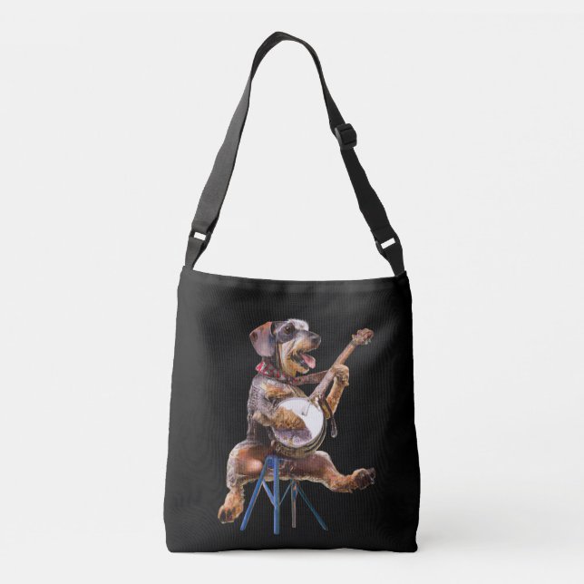 Wire-Haired Dachshund Playing Banjo Crossbody Bag (Back)