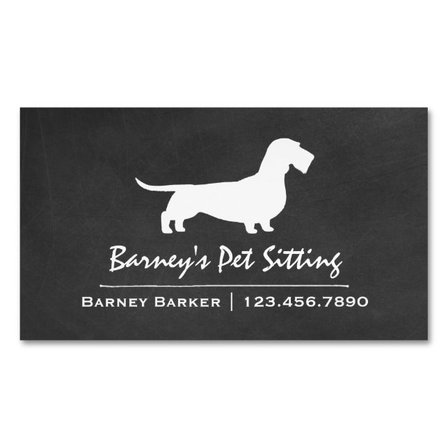 Wire Haired Dachshund Silhouette Chalkboard Style Business Card Magnet (Front)