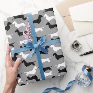 Wire Haired Dachshund Silhouettes Pattern Wrapping Paper