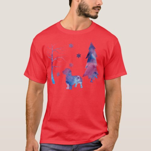 Wire Haired Dachshund Winter Snowflakes Art T_Shirt