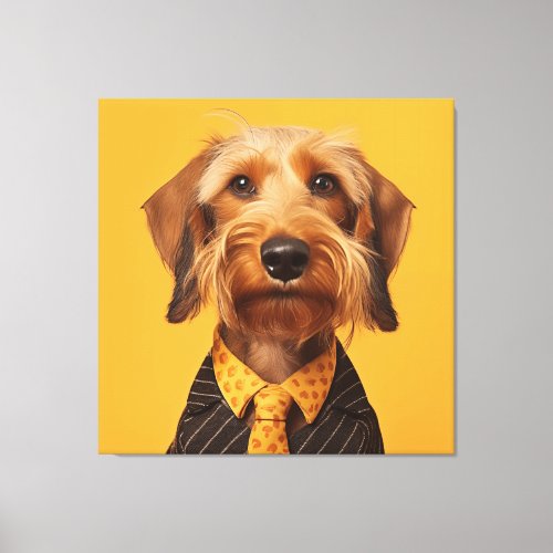 Wire Haired Dachshung On Yellow Canvas Print
