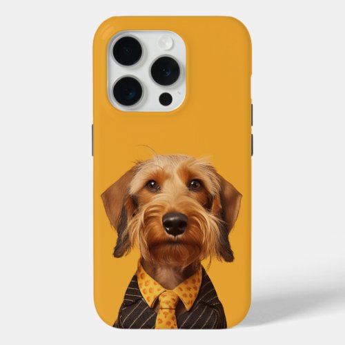 Wire Haired Dachshung On Yellow iPhone 15 Pro Case
