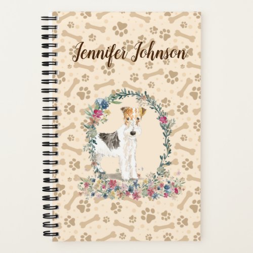 Wire Haired Fox Terrier Dog Paw Print  Floral Notebook