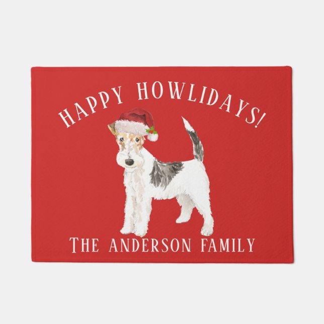 Wire Haired Fox Terrier Happy Howlidays Christmas Doormat (Front)