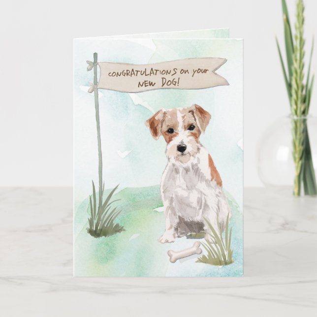 Wire Haired Jack Russell Congrats on New Dog Card (Front)